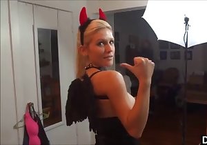 Blond-haired beauty is happy to swallow fresh cum